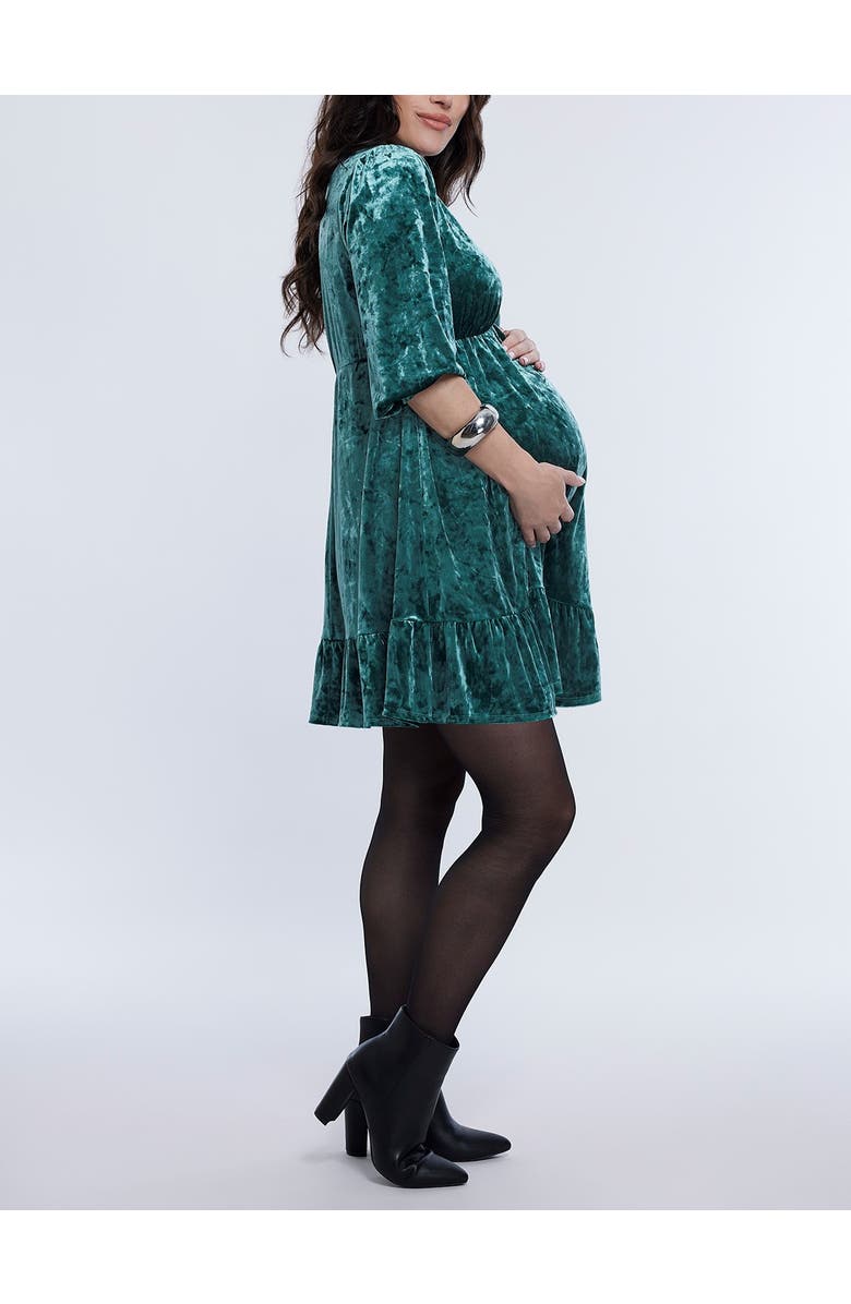 MOTHERHOOD MATERNITY V-Neck Ruffle Hem Babydoll Maternity Dress, Alternate, color, Rain Forest