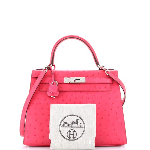 Pre-owned Hermes  Hermes Kelly Handbag Pink Ostrich With Palladium Hardware 28