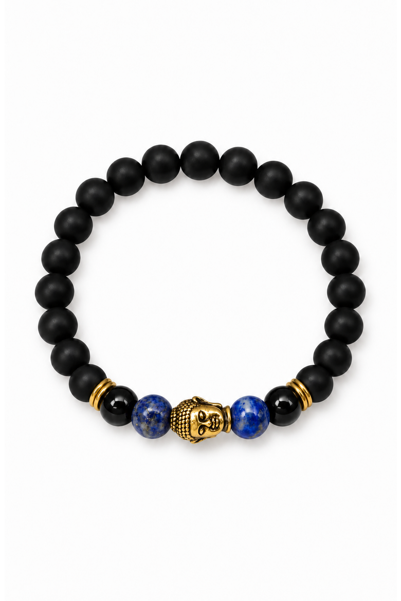 Buddha Obsidian Beaded Bracelet, Main, color, Green Aventurine / Gold Tone