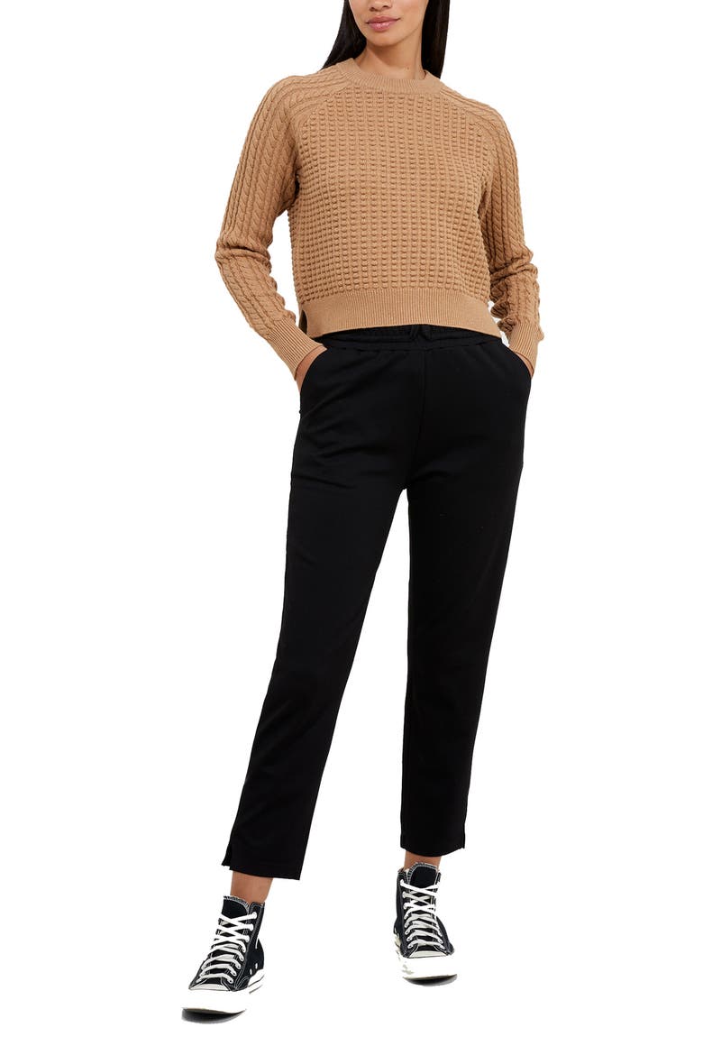 Mozart Mixed Stitch Cotton Sweater, Alternate, color, CAMEL MELANGE