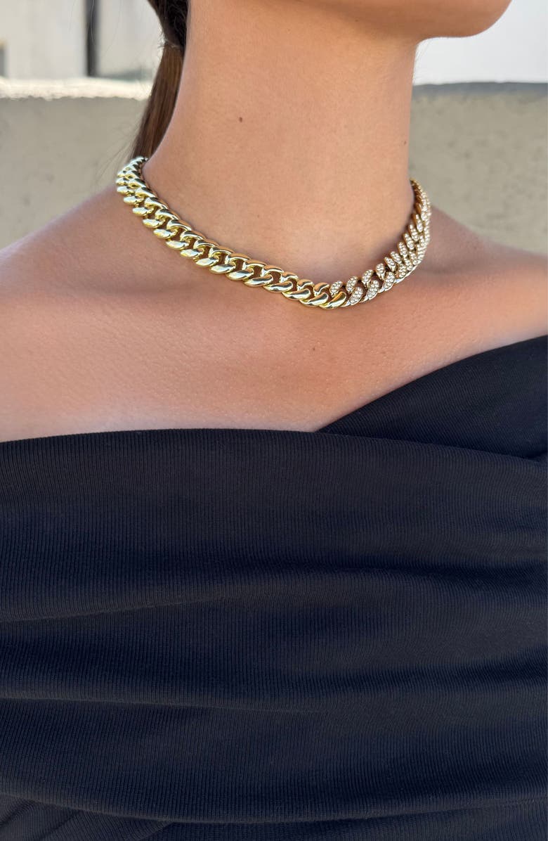 Adornia Cubic Zirconia & Curb Chain Necklace, Alternate, color, Gold