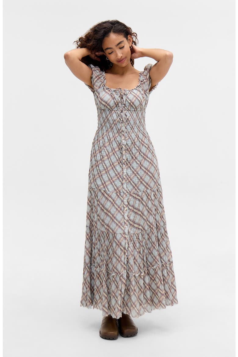 check long dress GANNI Crinkled Check Long Dress