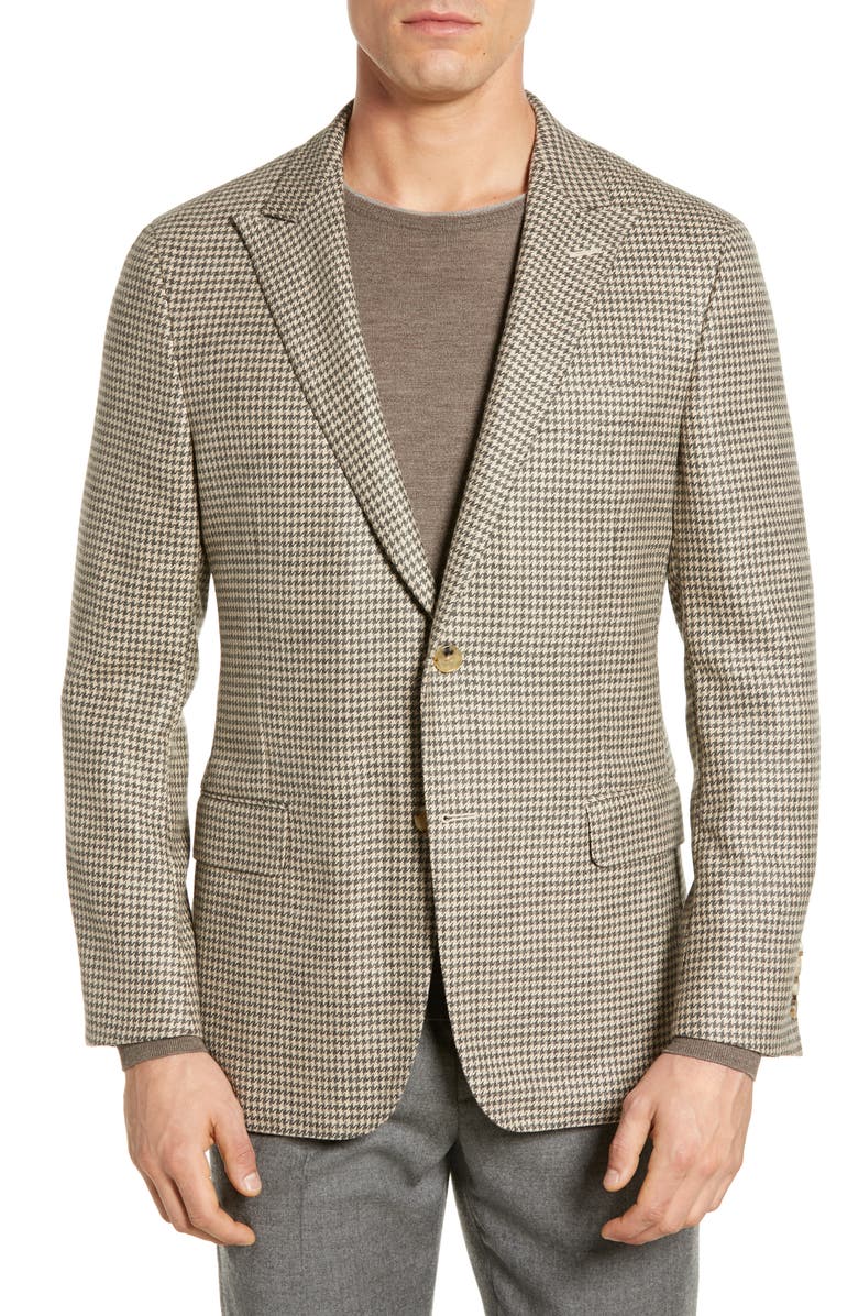 Hickey Freeman Classic B Fit Houndstooth Camel Hair Blend Sport Coat, Main, color, 