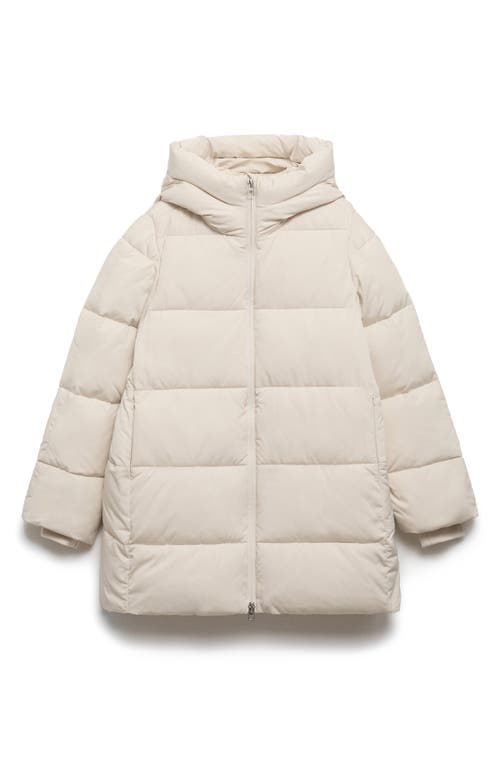 Shop Mango Quilted Hooded Puffer Coat In Ecru