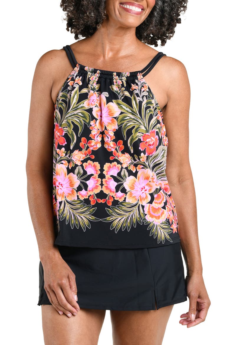 Rainforest Reflection Underwire High Neck Tankini Top, Main, color, BLACK MULTI