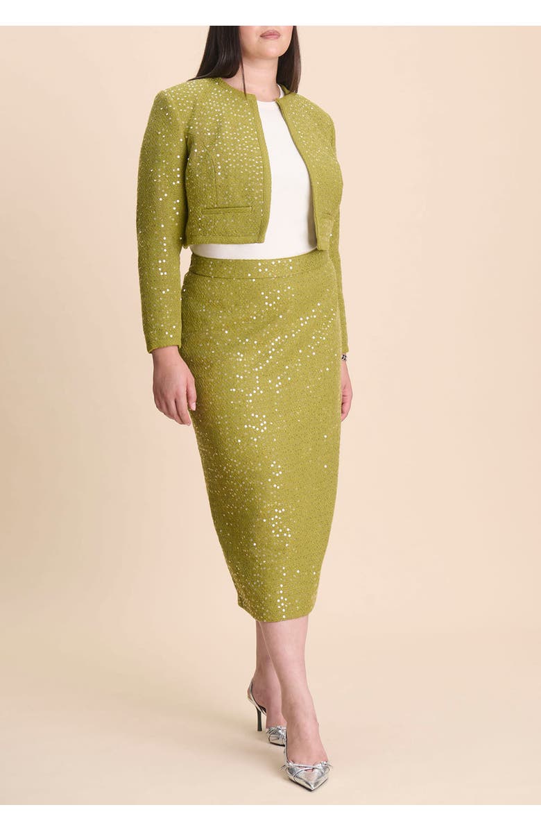 ELOQUII Sequin Tweed Jacket, Alternate, color, Golden Cypress