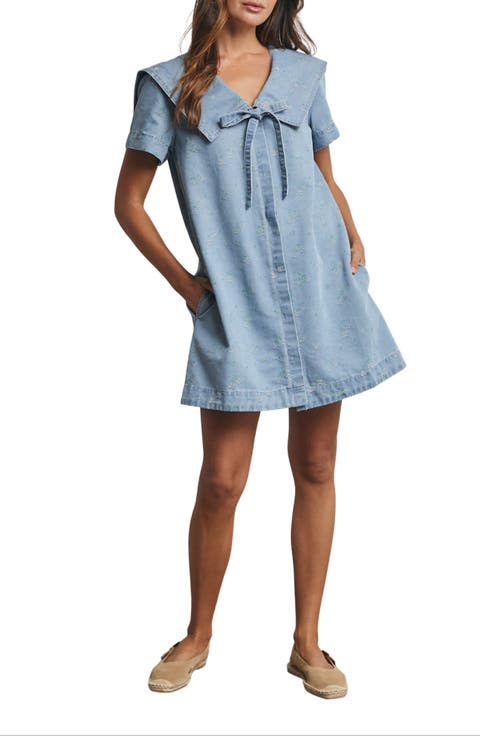 Collared Floral Denim Minidress
