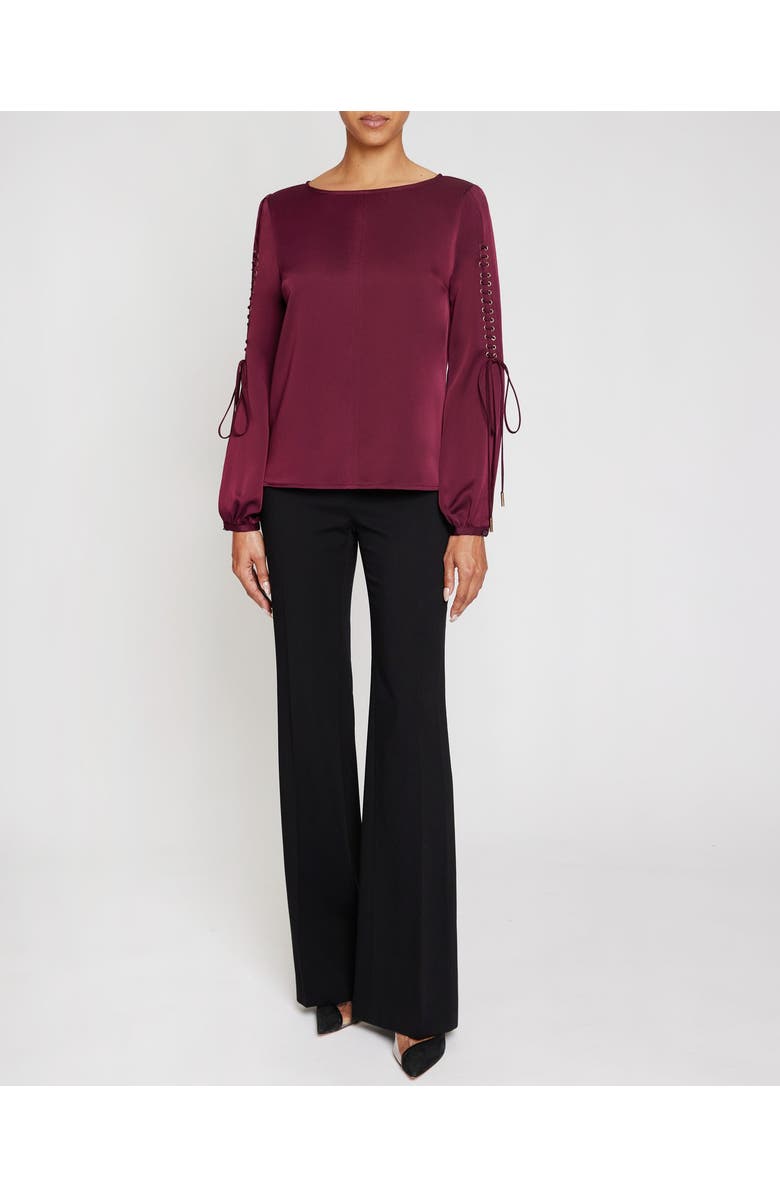 Santorelli Livi Long Sleeve Top with Grommet Detail in Smooth Crepe, Alternate, color, Sangria