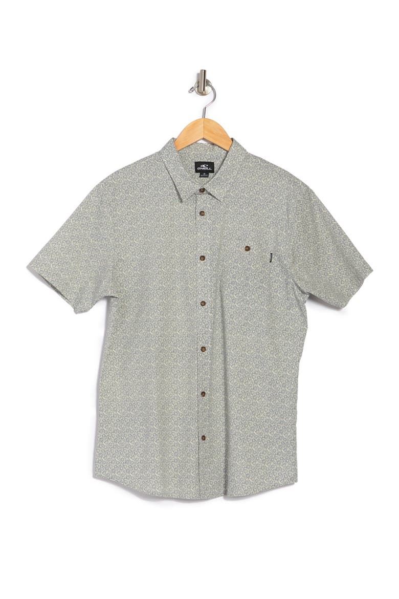 Tame Modern Fit Leaf Print Short Sleeve Button-Up Shirt, Alternate, color, FOG 2