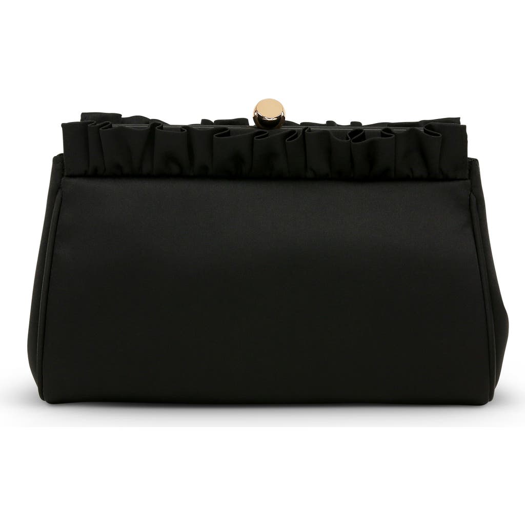 Jewel Badgley Mischka Olivia Satin Ruffle Top Pouch Clutch In Black
