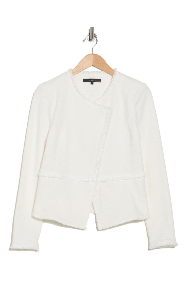 Fringe Tweed Moto Jacket, Alternate, color, IVORY