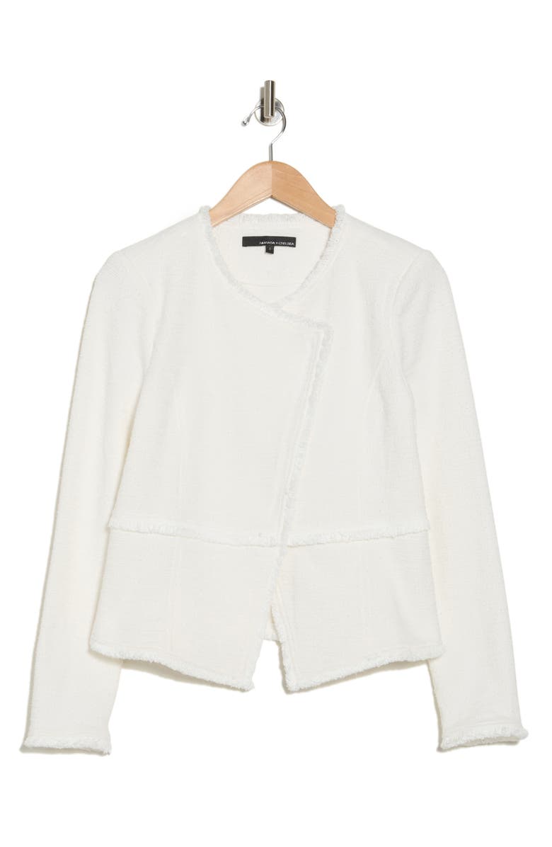 Amanda & Chelsea Fringe Tweed Moto Jacket, Alternate, color, Ivory