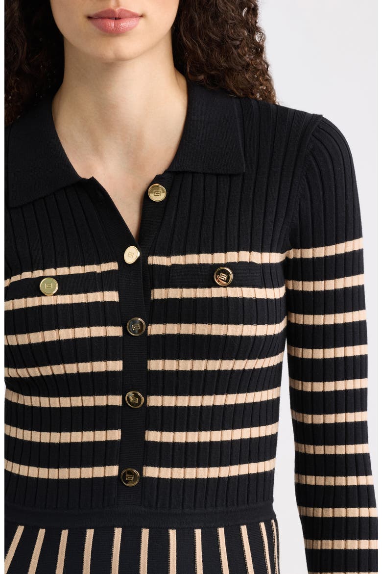 The Elodie Long Sleeve Rib Maxi Dress, Alternate, color, NOIR/ VICUNA STRIPE