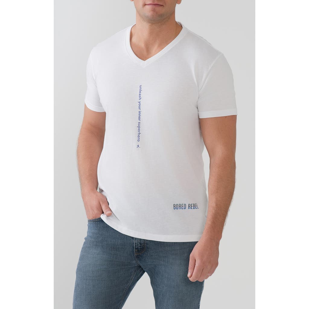 BORED REBEL Unleash Your Inner Superhero V-Neck Graphic Undershirt in White  product