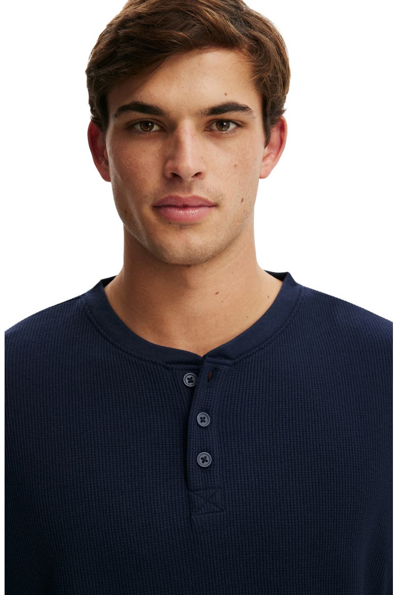 Men's Relaxed Fit Textured Henley Long Sleeve, Alternate, color, Vintage Navy Waffle