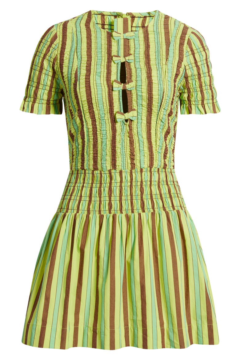 Saffy Smocked Stripe Organic Cotton Minidress, Alternate, color, LIME