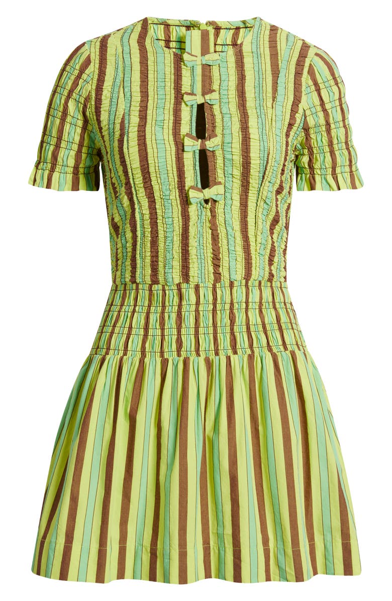 Damson Madder Saffy Smocked Stripe Organic Cotton Minidress, Alternate, color, Lime