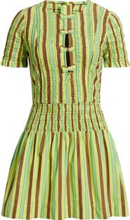 Damson Madder Saffy Smocked Stripe Organic Cotton Minidress