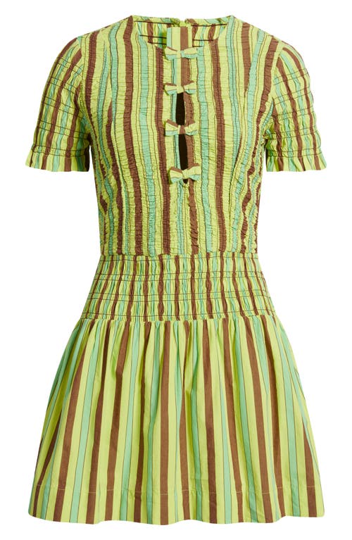DAMSON MADDER DAMSON MADDER SAFFY SMOCKED STRIPE ORGANIC COTTON MINIDRESS