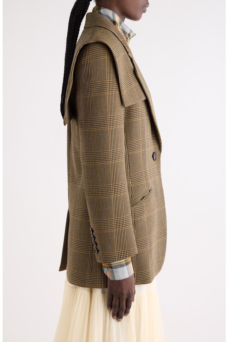 Prince of Wales Check Wool Crêpe Blazer, Alternate, color, BROWN - BLACK