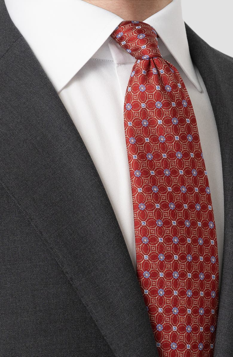 Eton Floral Jacquard Silk Tie, Alternate, color, Medium Red