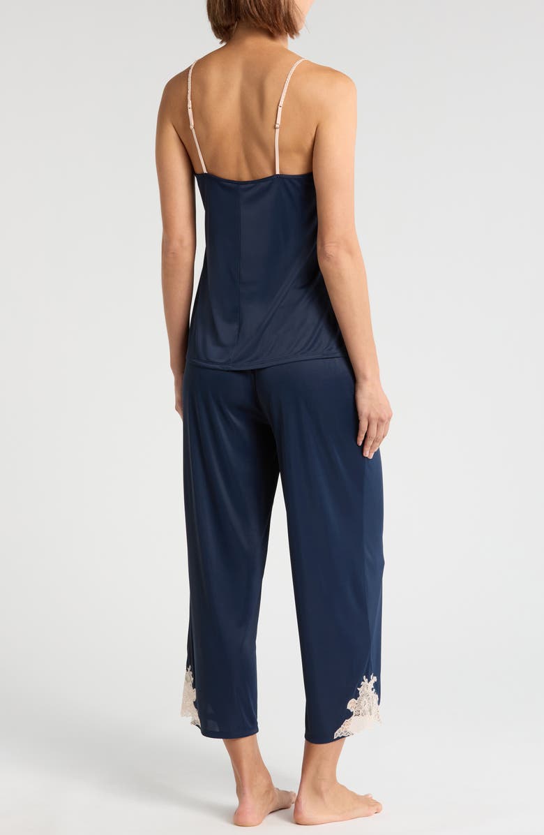 Natori Enchant Lace Trim Satin Pajamas, Alternate, color, Night Blue