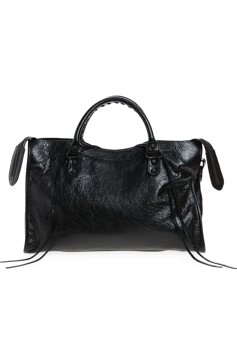 Balenciaga Medium Le City Leather Satchel, Alternate, color, 1000 Black