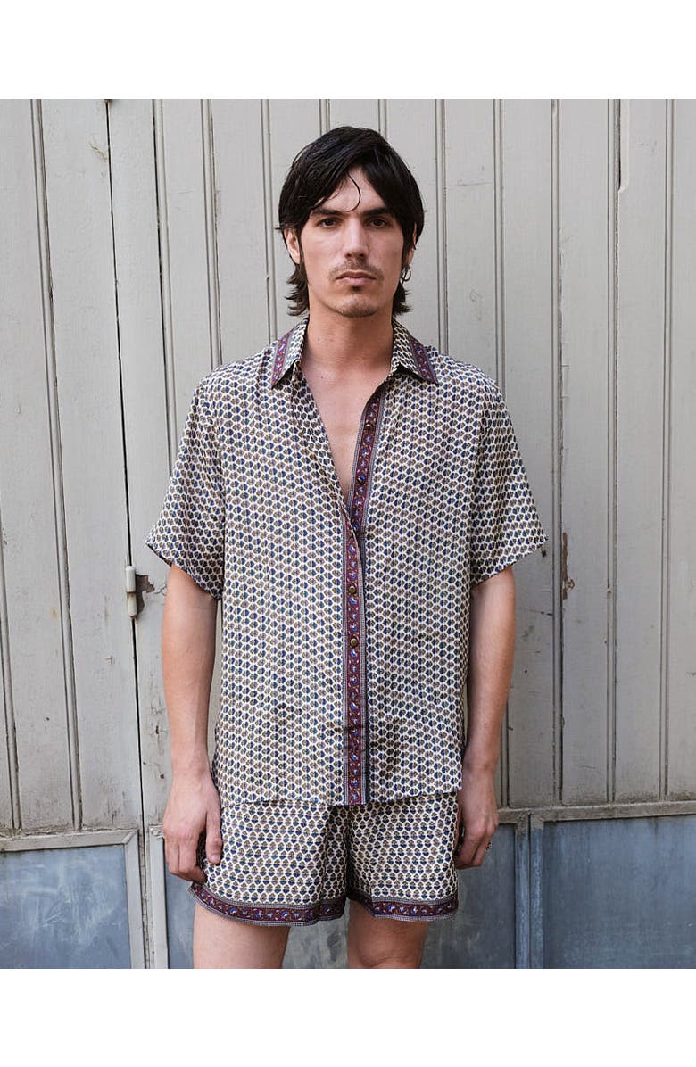 Monzlapur Embossed Botanical Short Sleeve Crepe Shirt, Alternate, color, Forest Plum