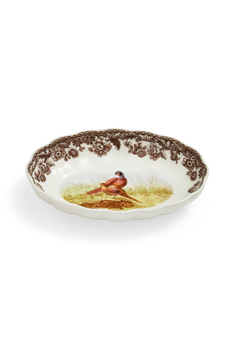 Woodland 6" Oval Fluted Dish, Pheasant, Alternate, color, Brown