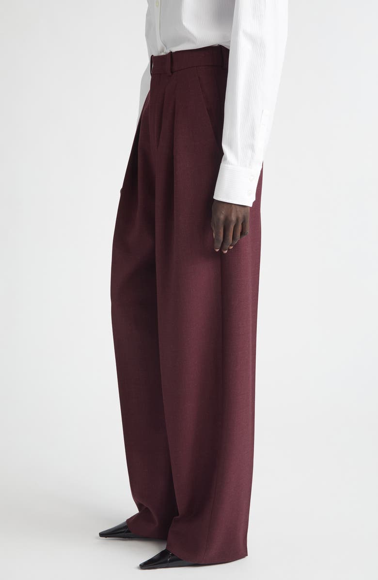 Saint Laurent High Waist Wool Straight Leg Pants, Alternate, color, Lie De Vin