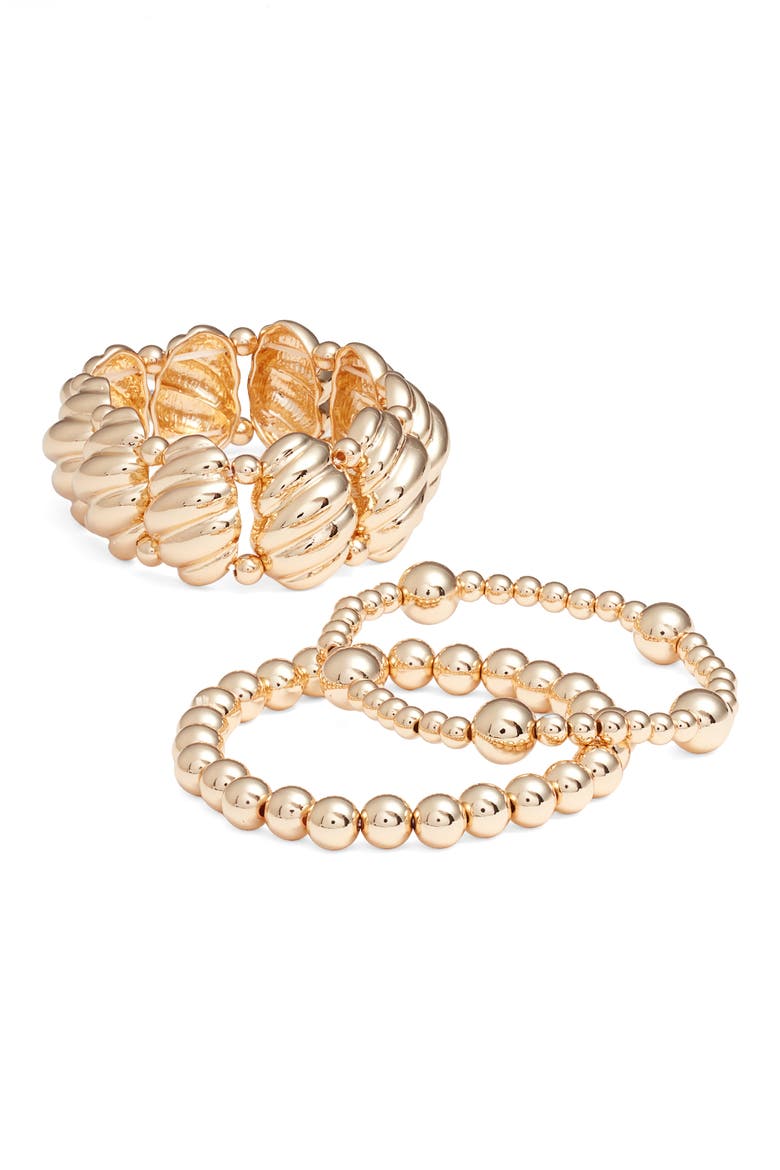 Assorted Pack of 3 Stretch Bracelets, Main, color, GOLD