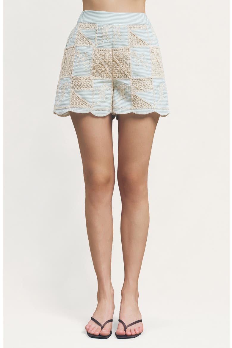 Milo Lace & Floral Appliqué Shorts, Main, color, GREEN BEIGE MULTI