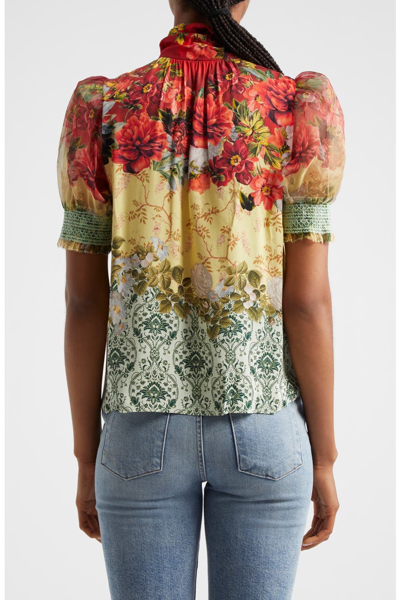 Brentley Floral Tie Neck Puff Sleeve Top, Alternate, color, OAKLEY