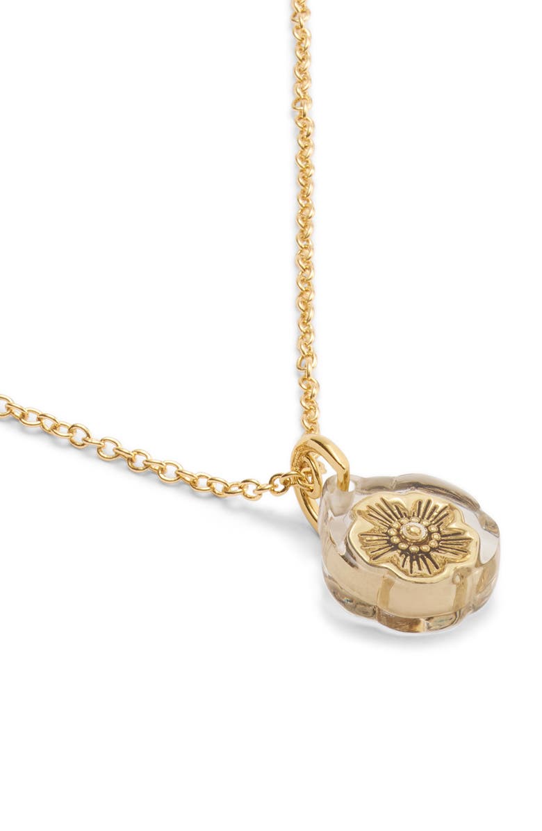 COACH Lucite Tea Rose Pendant Necklace, Alternate, color, Gold