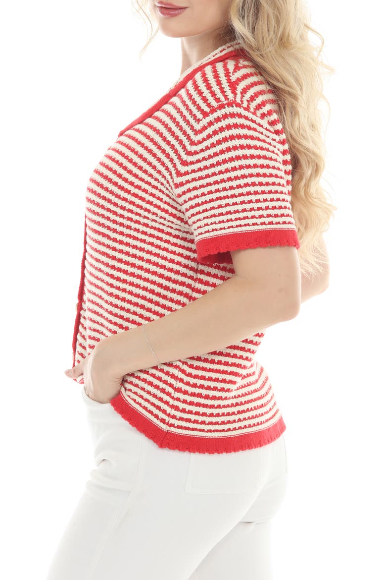 Stripe Open Knit Cardigan, Alternate, color, RED