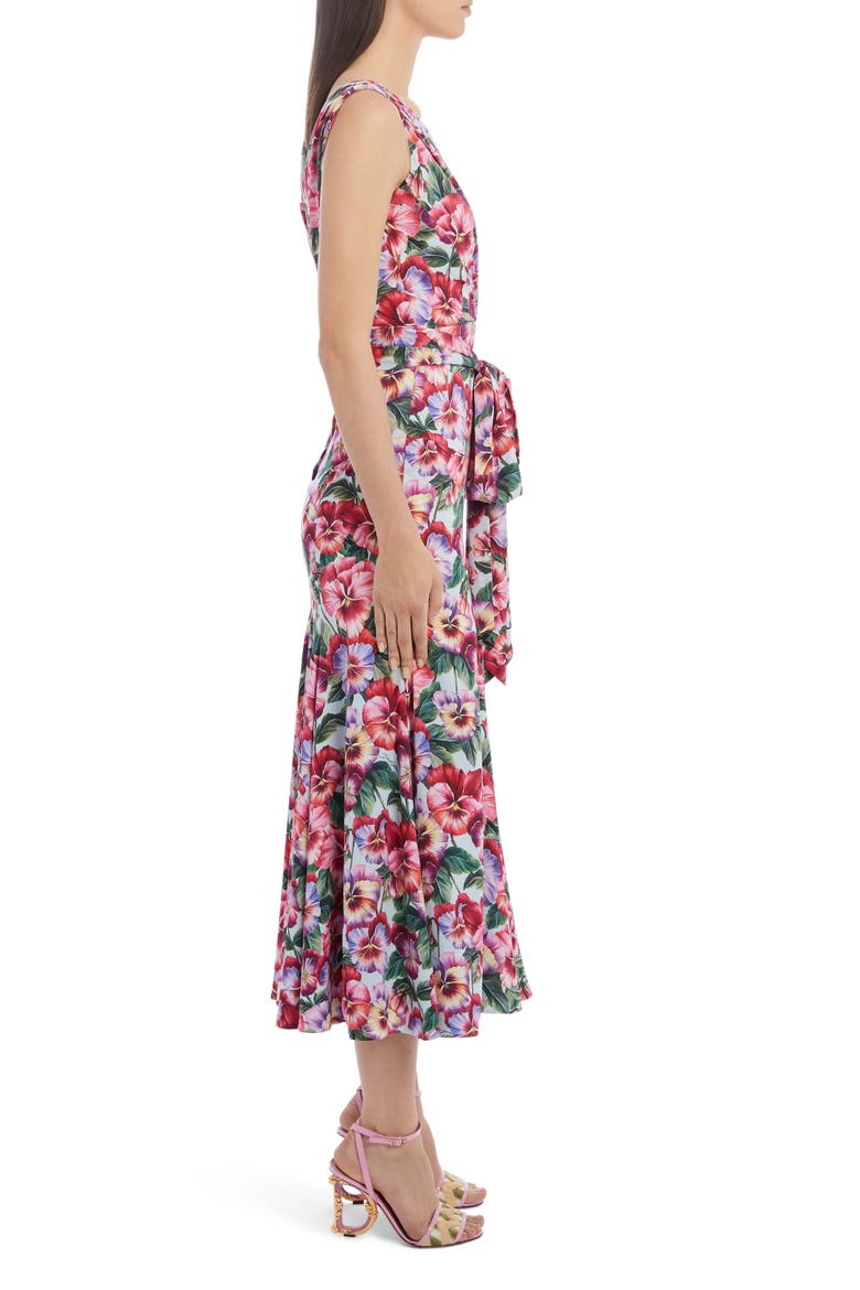 Floral Stretch Silk Charmeuse Midi Dress, Alternate, color, PINK PANSY