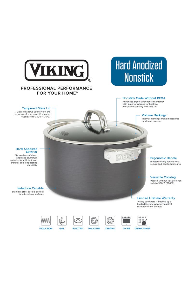 4-Quart Hard Anodized Nonstick Soup Pot with Lid, Alternate, color, DARK GREY