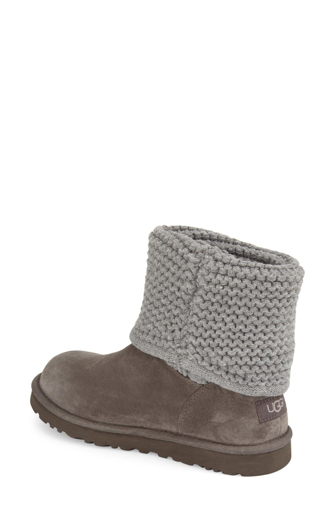 Shaina Knit Cuff Bootie, Alternate, color, GREY SUEDE