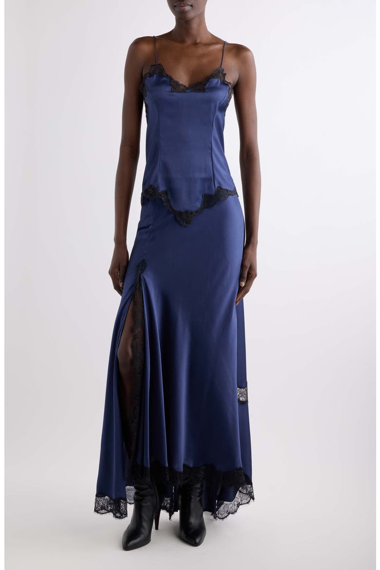 Amael Lace Trim Silk Camisole, Alternate, color, MIDNIGHT