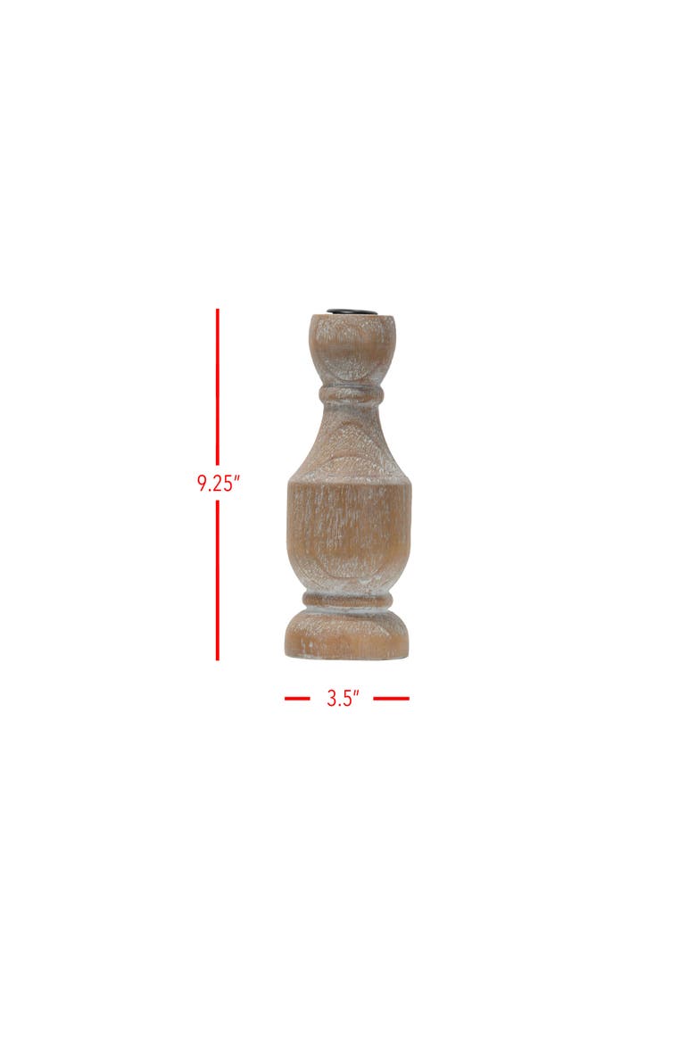 Natural Whitewashed Large Wood Taper Candle Holder, Alternate, color, Brown