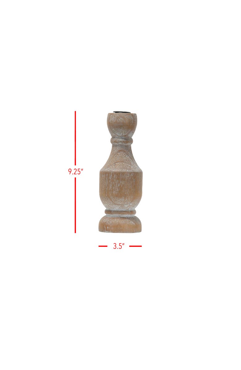Foreside Home and Garden Natural Whitewashed Large Wood Taper Candle Holder, Alternate, color, Brown