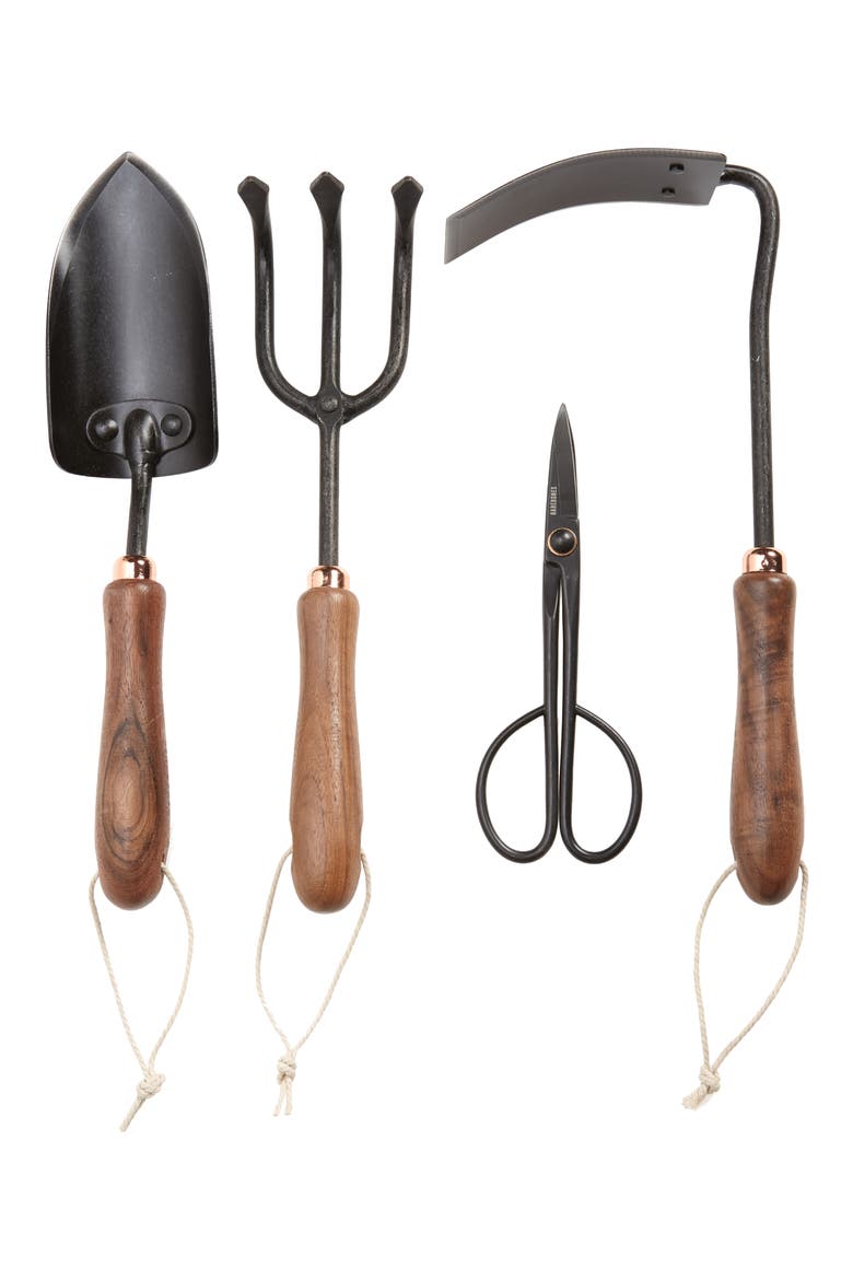 x Barebones Set of 4 Gardening Tools, Main, color, BROWN
