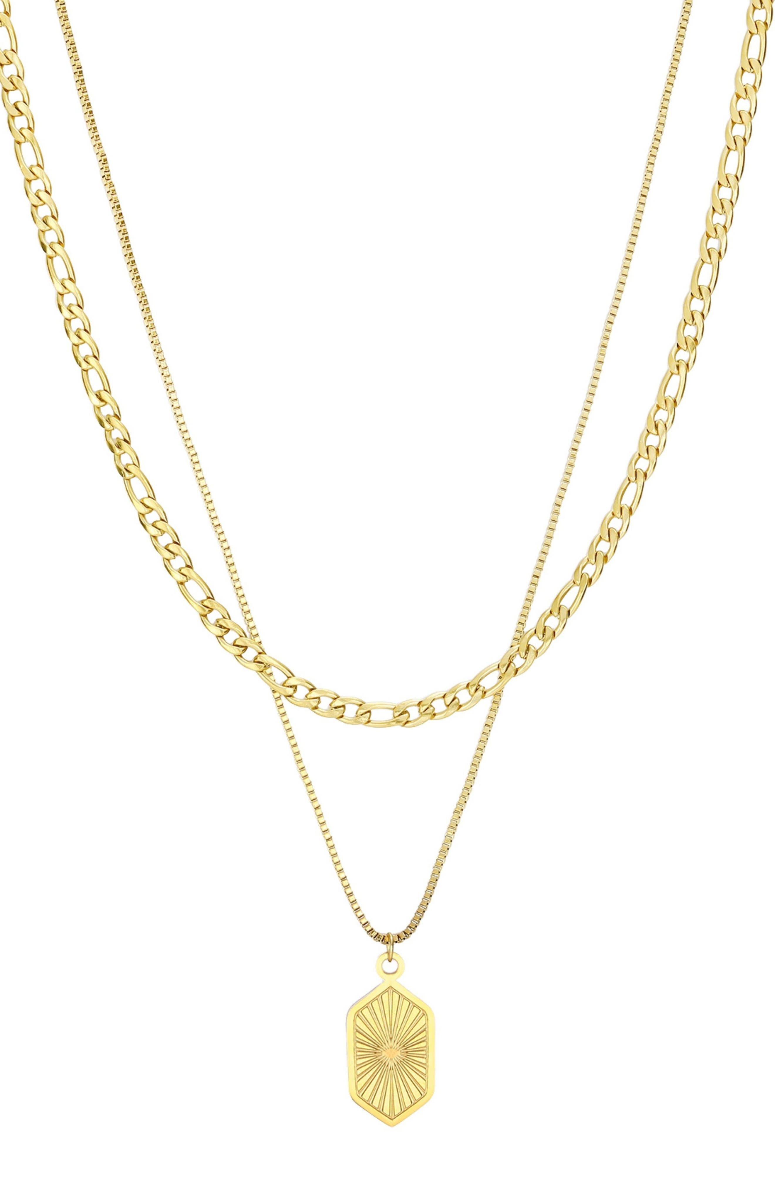 Adornia 18K Gold Plated Medallion Pendant Layered Necklace