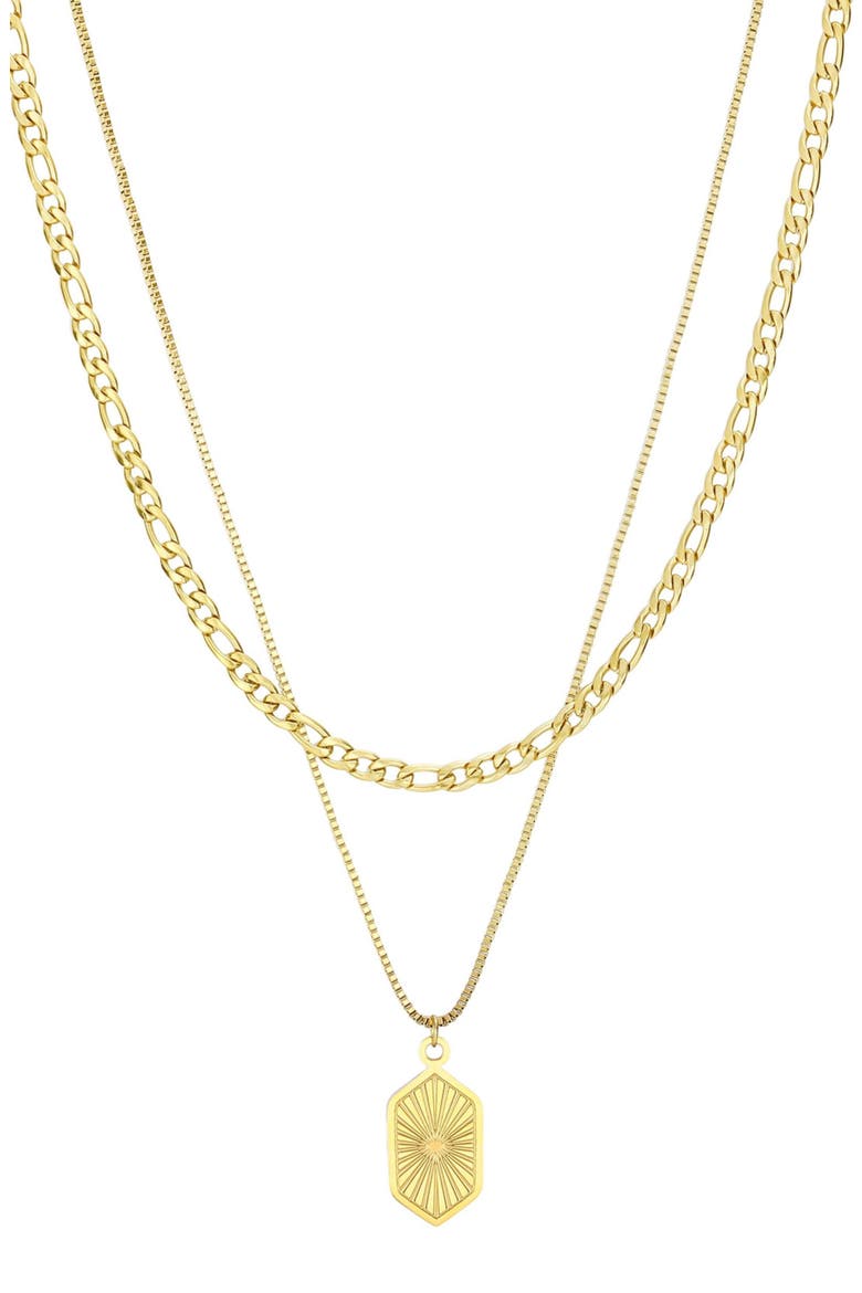 18K Gold Plated Medallion Pendant Layered Necklace, Main, color, GOLD