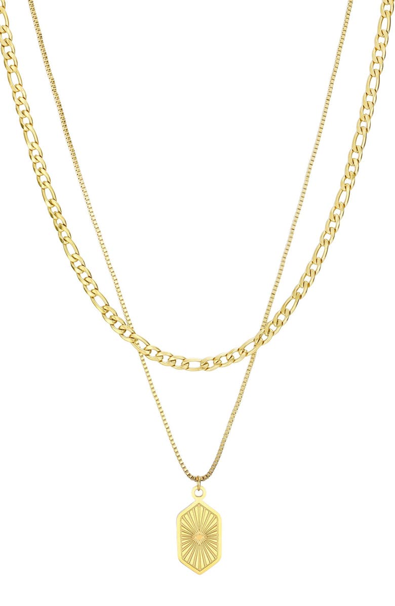 Adornia 18K Gold Plated Medallion Pendant Layered Necklace, Main, color, Gold