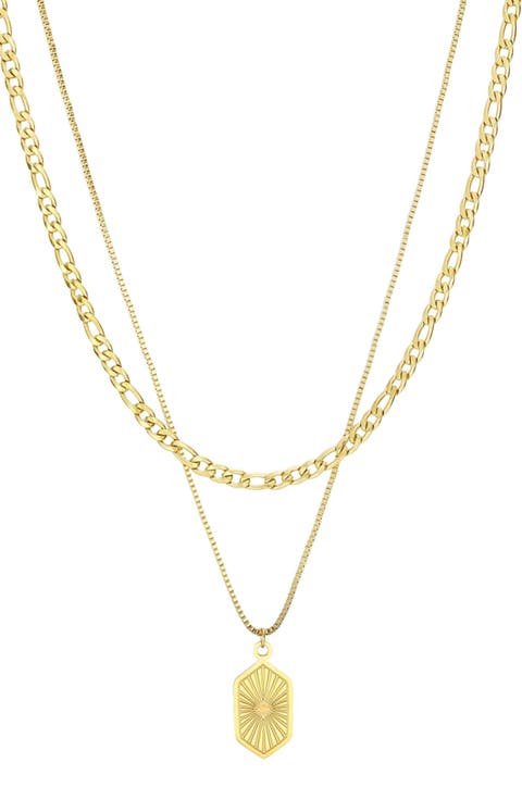 18K Gold Plated Medallion Pendant Layered Necklace
