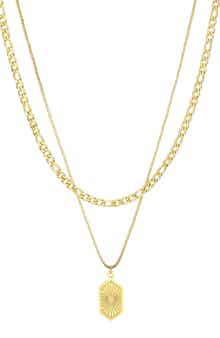 Adornia 18K Gold Plated Medallion Pendant Layered Necklace