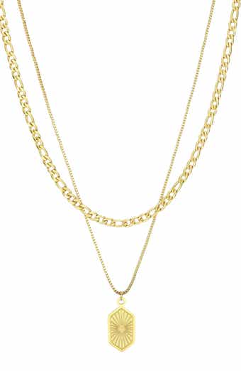 18K Gold Plated Medallion Pendant Layered Necklace