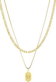 Adornia 18K Gold Plated Medallion Pendant Layered Necklace