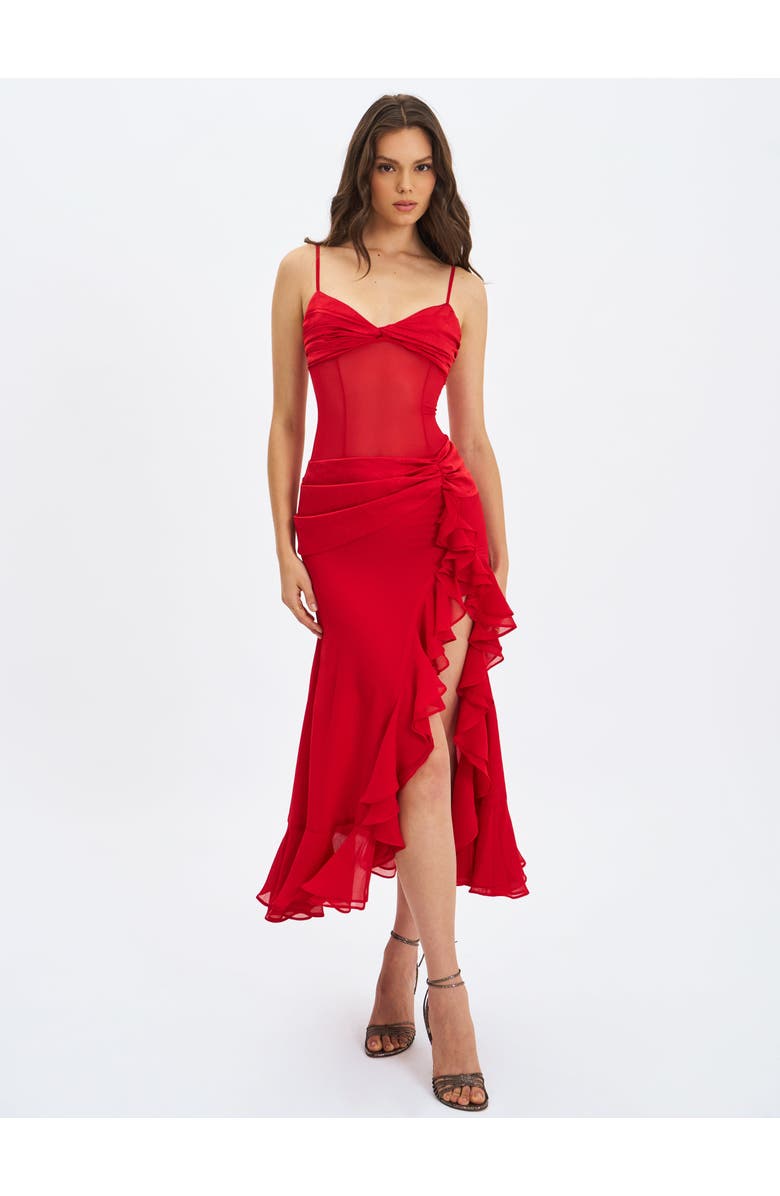 Miss Circle Dahlina Ruched Waist High Slit Maxi Dress, Alternate, color, Red
